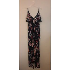 Floral floor length jump suit, size medium